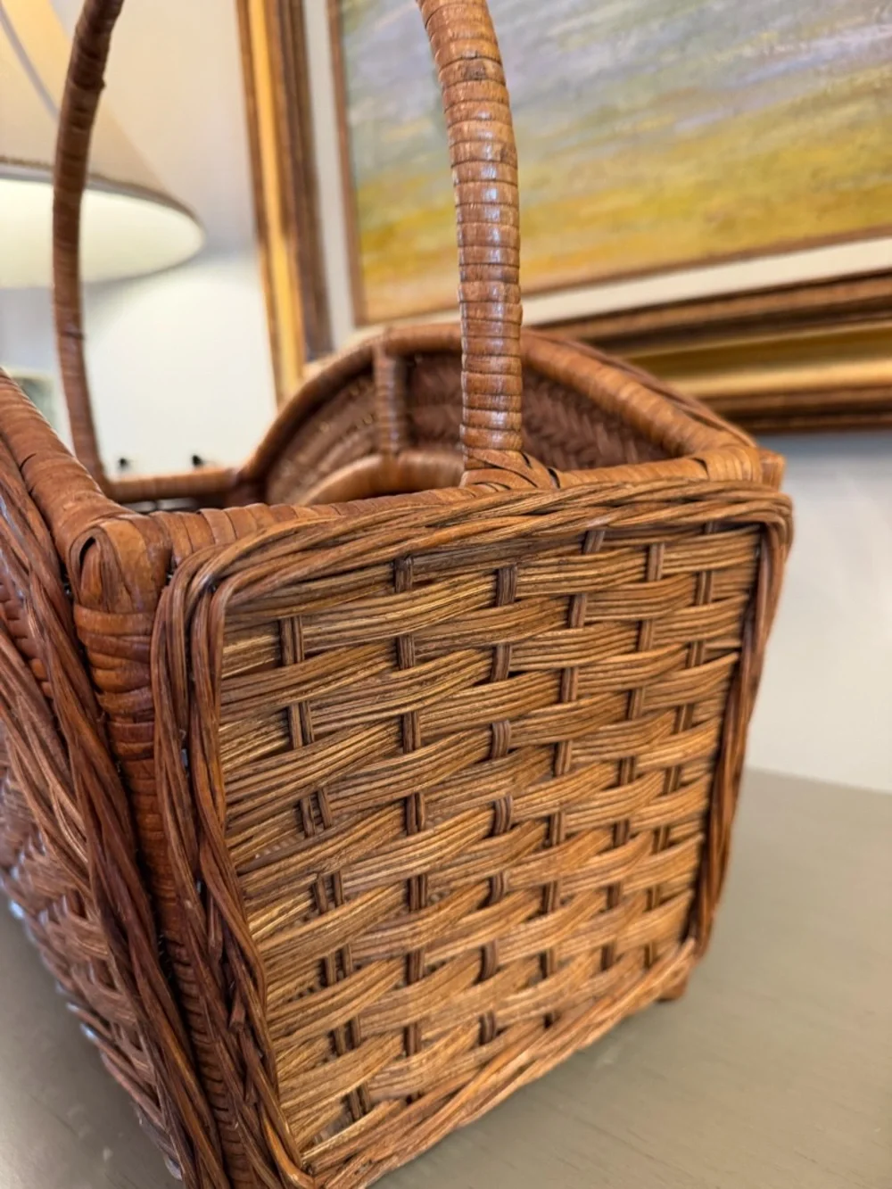 Vintage Rattan Magazine Rack Towel Holder Mid-Century Modern Boho Wicker Bamboo
